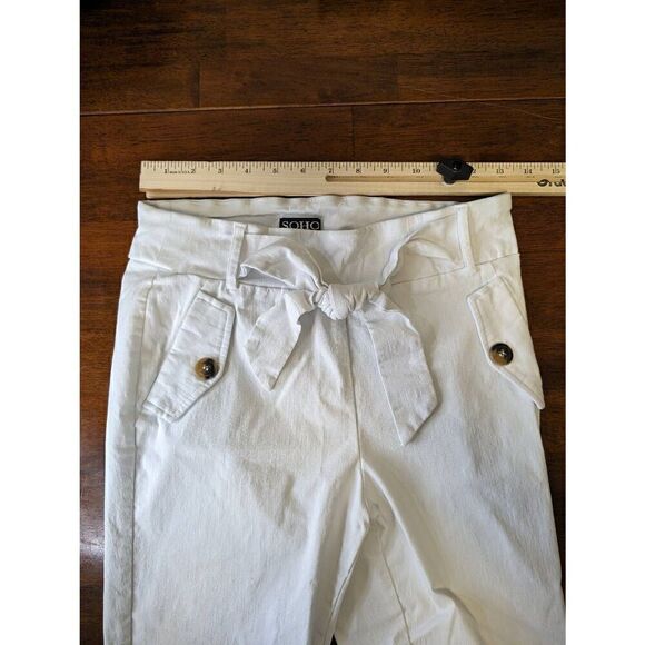 SOHO Apparel Ltd. White Pants Off Side Front Pockets with Ties Belt Women's Size - Picture 6 of 6
